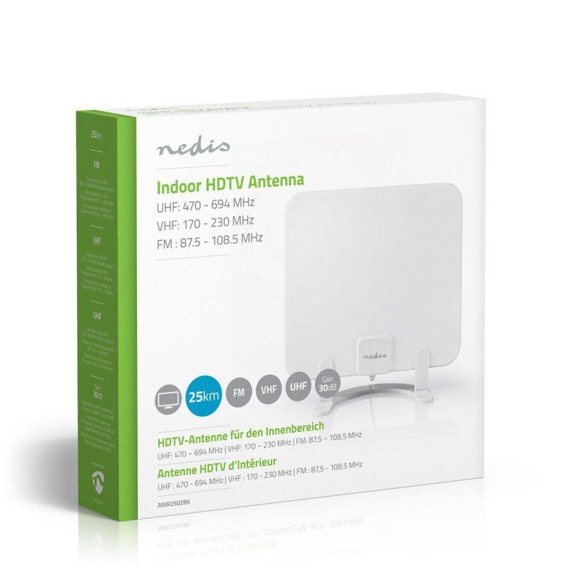 Pokojová HDTV Anténa | 0-25 km | Zesílení 30 dB | FM/VHF/UHF | Bílá - obrázek č. 7