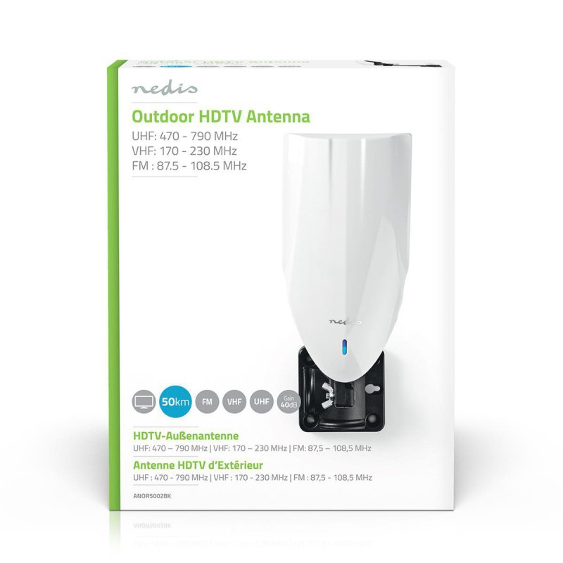 Venkovní HDTV Anténa | 0-50 km | Zesílení 40 dB | FM/VHF/UHF | Bílá - obrázek č. 5