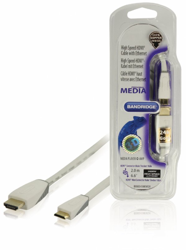 High Speed HDMI Kabel s Ethernetem HDMI Konektor - HDMI Mini Konektor 2.00 m Bílá - obrázek produktu