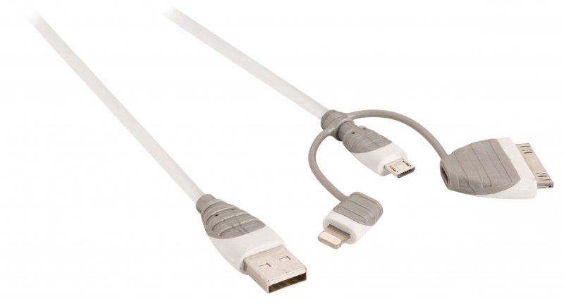 3 v 1 Synchronizační a Nabíjecí Kabel USB A Zástrčka - Micro B Zástrčka 1.00 m Bílá BBM39410W10 - obrázek č. 2