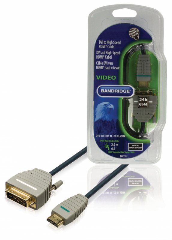 High Speed HDMI Kabel HDMI Konektor - DVI-D 24+1p Zástrčka 2.00 m Modrá - obrázek produktu