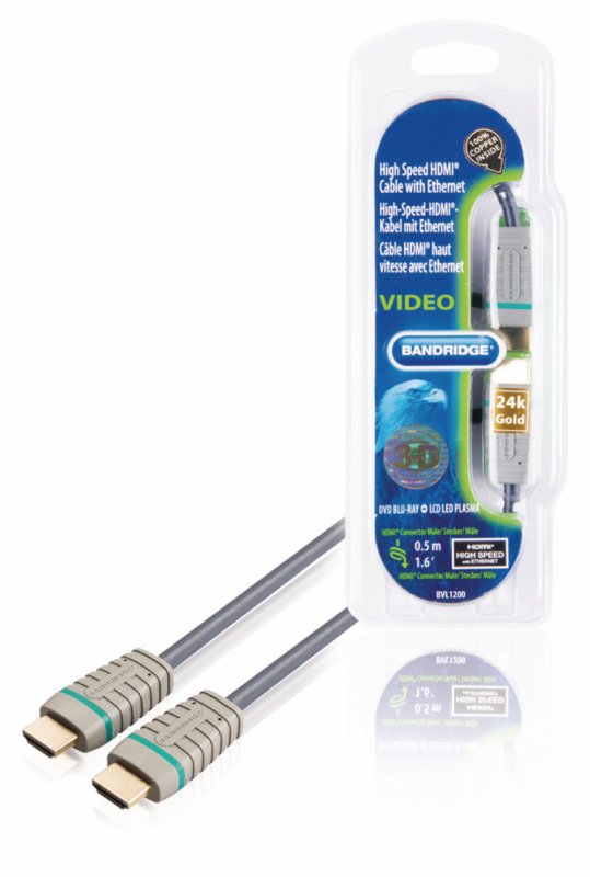 High Speed HDMI Kabel s Ethernetem HDMI Konektor - HDMI Konektor 0.50 m Modrá - obrázek produktu