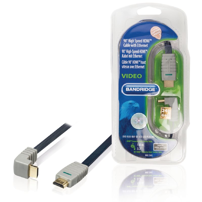 High Speed HDMI Kabel s Ethernetem HDMI Konektor - HDMI Konektor Úhlový, 90° 1.00 m Modrá - obrázek produktu
