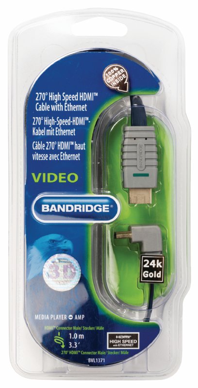 High Speed HDMI Kabel s Ethernetem HDMI Konektor - HDMI Konektor Úhlový, 270° 1.00 m Modrá - obrázek č. 4