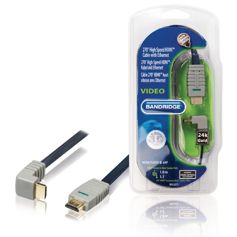 High Speed HDMI Kabel s Ethernetem HDMI Konektor - HDMI Konektor Úhlový, 270° 1.00 m Modrá - obrázek produktu