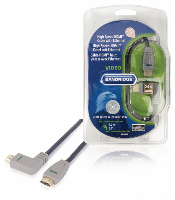 High Speed HDMI Kabel s Ethernetem HDMI Konektor - HDMI Konektor Úhlový, Pravý 2.00 m Modrá - obrázek produktu