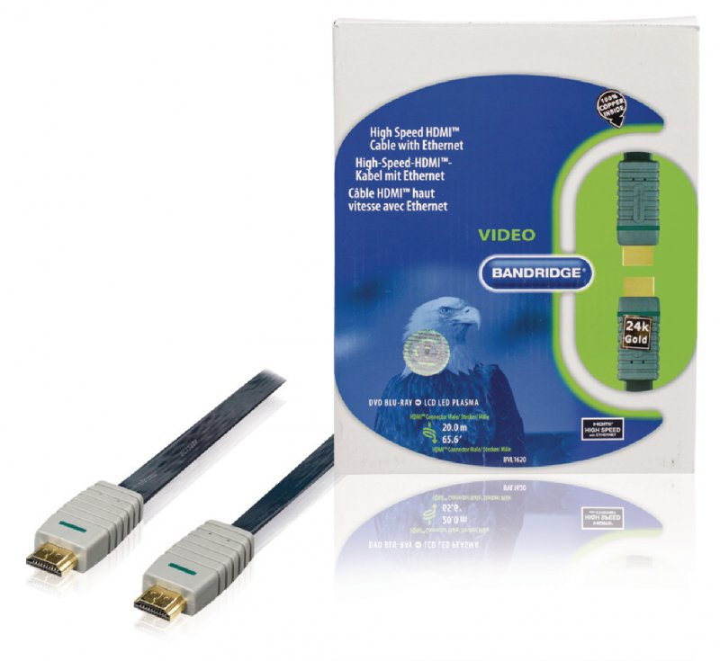 Plochý High Speed HDMI Kabel s Ethernetem HDMI Konektor - HDMI Konektor 20.0 m Modrá - obrázek produktu