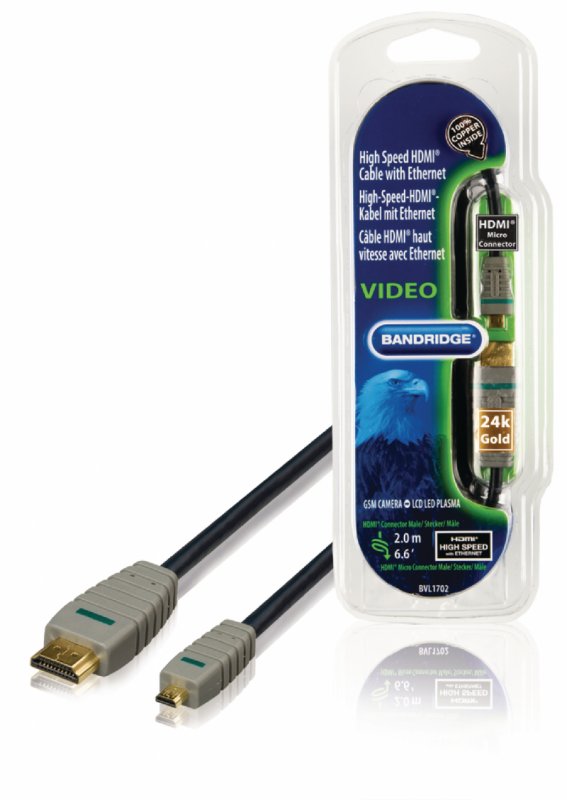 High Speed HDMI Kabel s Ethernetem HDMI Konektor - HDMI Micro Konektor 2.00 m Modrá BVL1702 - obrázek produktu
