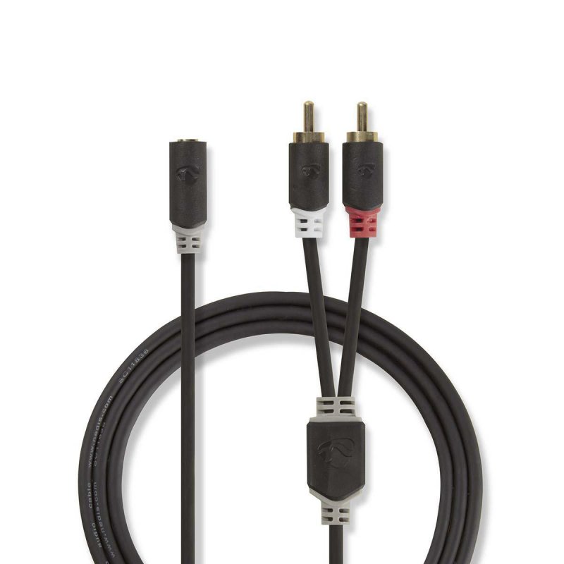 Stereo Audio Kabel | 2x RCA Zástrčka | 3,5 mm Zásuvka | Pozlacené | 0.20 m | Kulatý | Antracit | Plastový Sáček - obrázek produktu