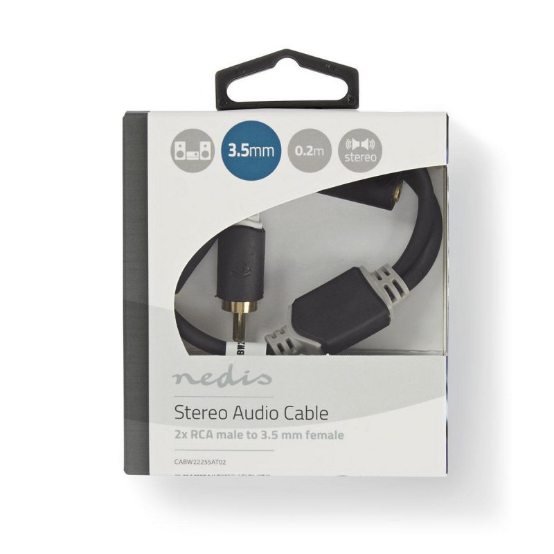 Stereo Audio Kabel | 2x RCA Zástrčka | 3,5 mm Zásuvka | Pozlacené | 0.20 m | Kulatý | Antracit | Plastový Sáček - obrázek č. 2