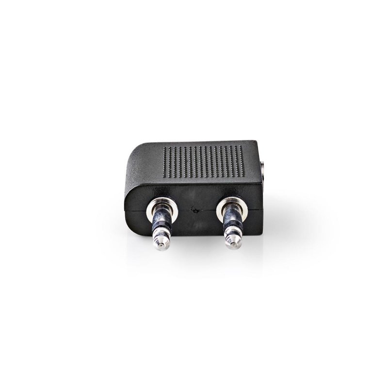 Stereo Audio Adaptér | 2× 3,5mm Zástrčka | 2× 3.5mm Zásuvka | Poniklované | Úhlový 90° | Kov | Černá | 1 kusů | Box - obrázek č. 1