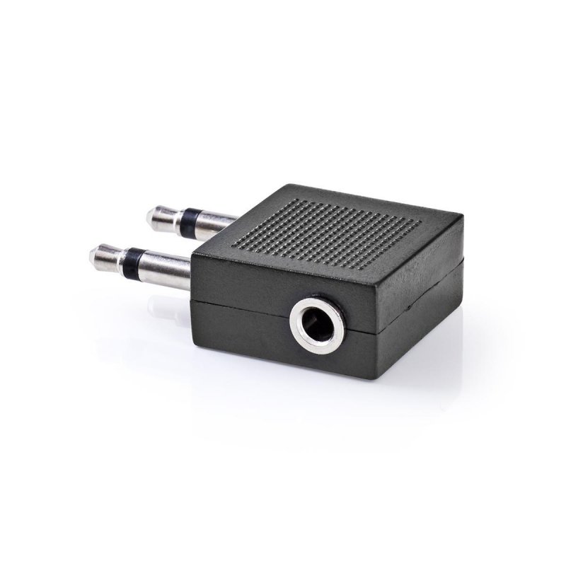Stereo Audio Adaptér | 2× 3,5mm Zástrčka | 2× 3.5mm Zásuvka | Poniklované | Úhlový 90° | Kov | Černá | 1 kusů | Box - obrázek č. 3