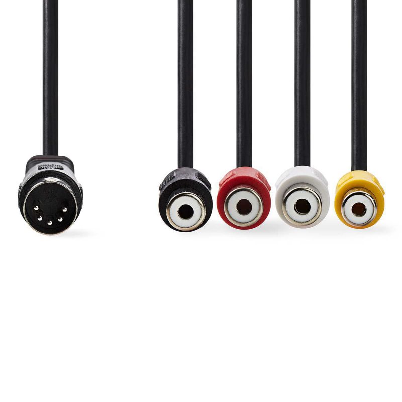 DIN Audio Kabel | DIN 5pinová Zástrčka | 4x RCA Zásuvka | Poniklované | 0.20 m | Kulatý | PVC | Černá | Obálka - obrázek č. 1