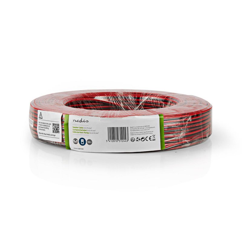 Repro kabel | 2x 0.75 mm² | CCA | 100.0 m | Kulatý | PVC | Černá / Červená | Zabaleno - obrázek č. 1