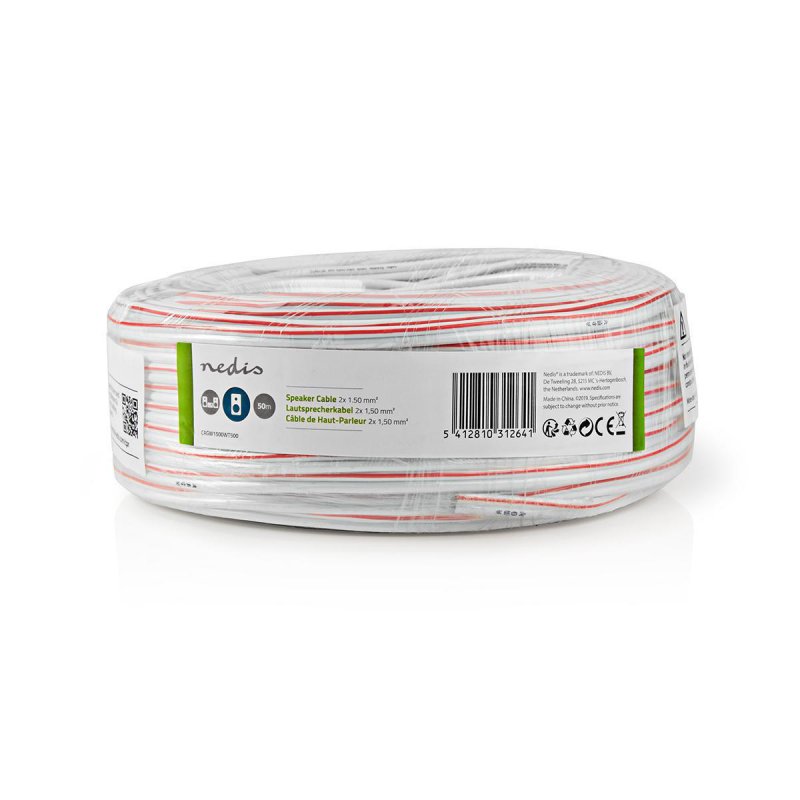 Repro kabel | 2x 1.50 mm² | CCA | 50.0 m | Kulatý | PVC | Bílá | Zabaleno - obrázek č. 1