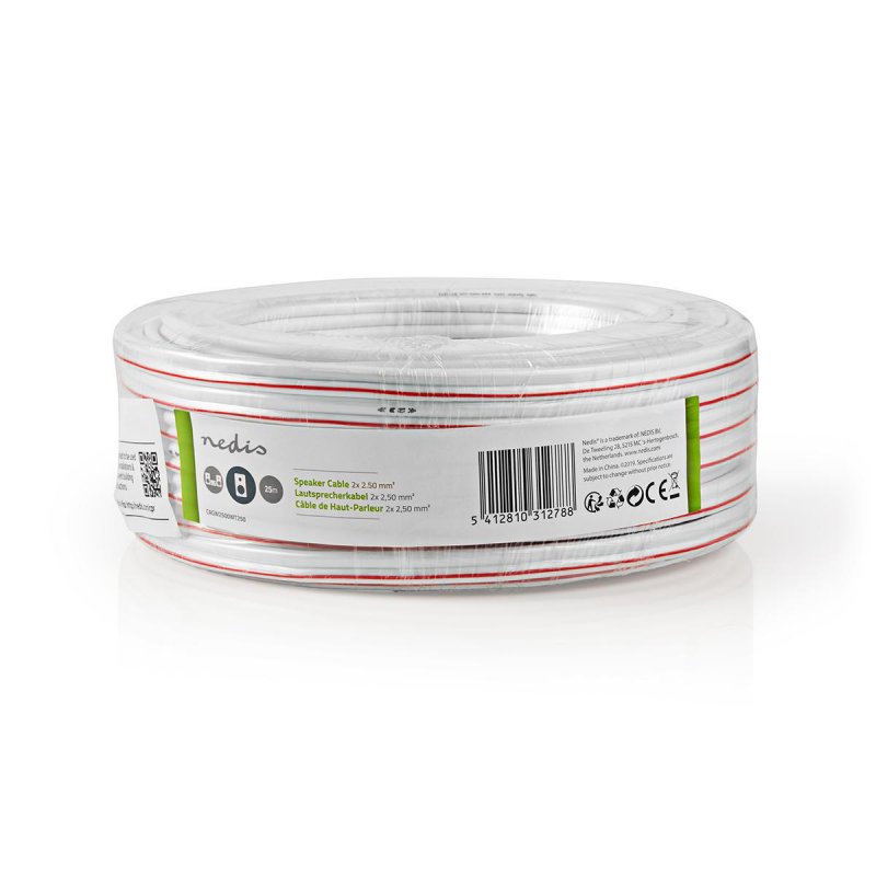 Repro kabel | 2x 2.50 mm² | CCA | 25.0 m | Kulatý | PVC | Bílá | Zabaleno - obrázek č. 1