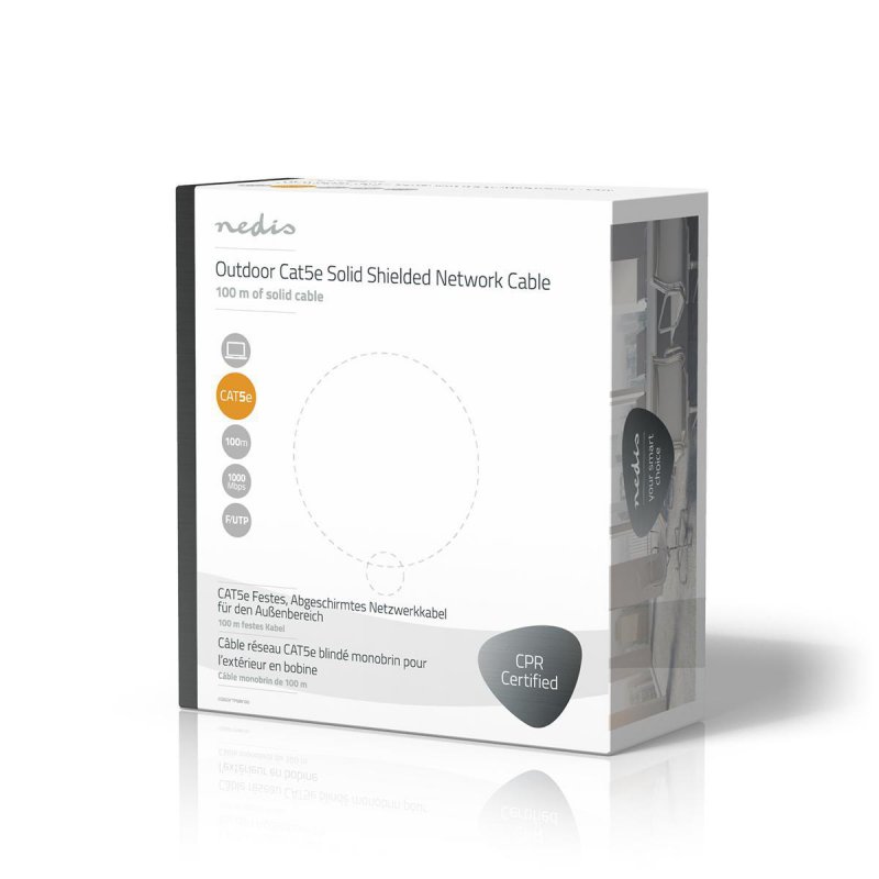 Síťový kabel Roll | CAT5e | Drát | F / UTP | Měď | 100.0 m | Venkovní | Kulatý | TPE | Černá | Dárkový Box - obrázek č. 2