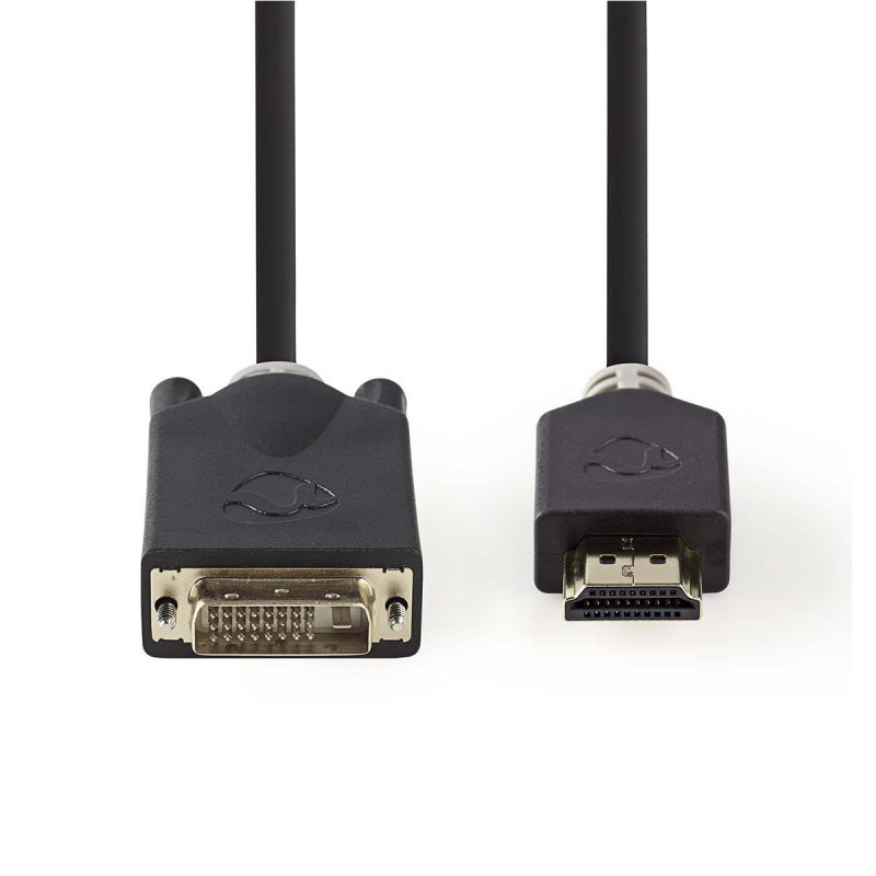 HDMI™ Kabel | Konektor HDMI ™ | DVI-D 24+1 Zástrčka | 1080p | Pozlacené | 2.00 m | Přímý | PVC | Antracit | Plastový Sáček - obrázek č. 1