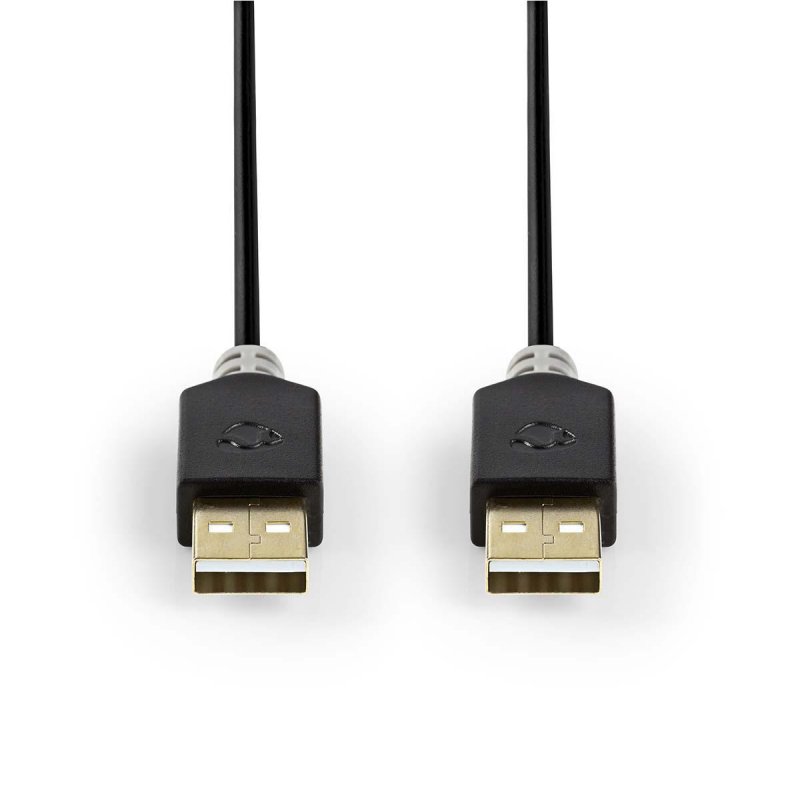 USB kabel | USB 2.0 | USB-A Zástrčka | USB-A Zástrčka | 480 Mbps | Pozlacené | 2.00 m | Kulatý | PVC | Antracitová | Plastový Sá - obrázek č. 1