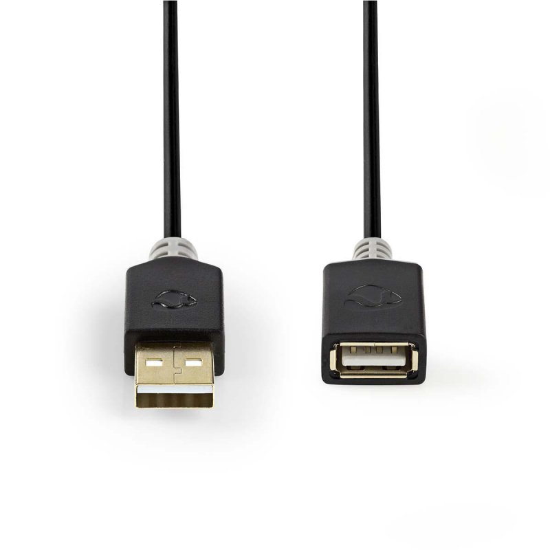 USB kabel | USB 2.0 | USB-A Zástrčka | USB-A Zásuvka | 480 Mbps | Pozlacené | 2.00 m | Kulatý | PVC | Antracitová | Plastový Sáč - obrázek č. 1