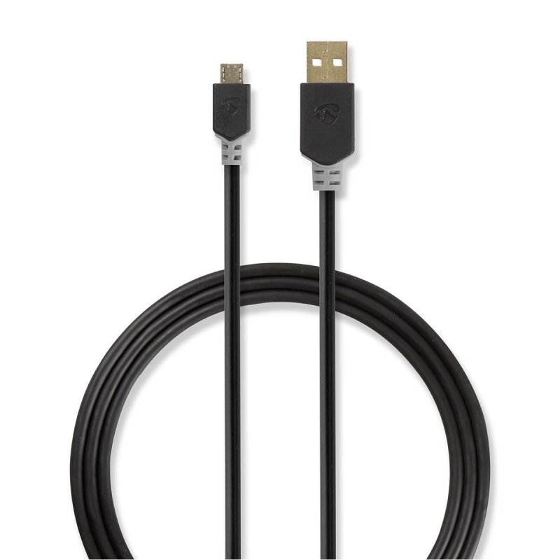 USB kabel | USB 2.0 | USB-A Zástrčka | USB Micro-B Zástrčka | 480 Mbps | Pozlacené | 2.00 m | Kulatý | PVC | Antracit | Plastový - obrázek produktu