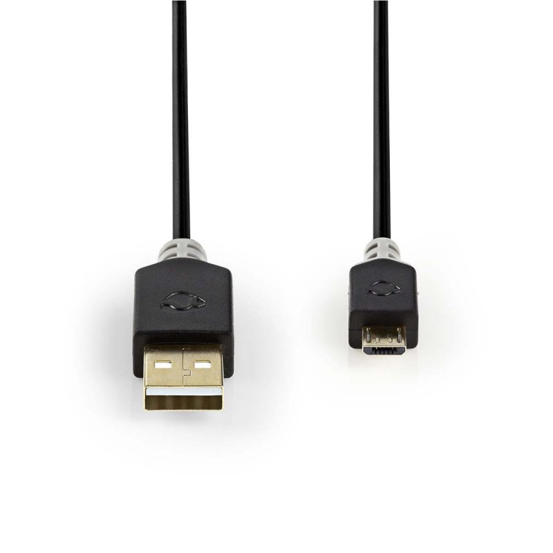 USB kabel | USB 2.0 | USB-A Zástrčka | USB Micro-B Zástrčka | 480 Mbps | Pozlacené | 2.00 m | Kulatý | PVC | Antracit | Plastový - obrázek č. 1
