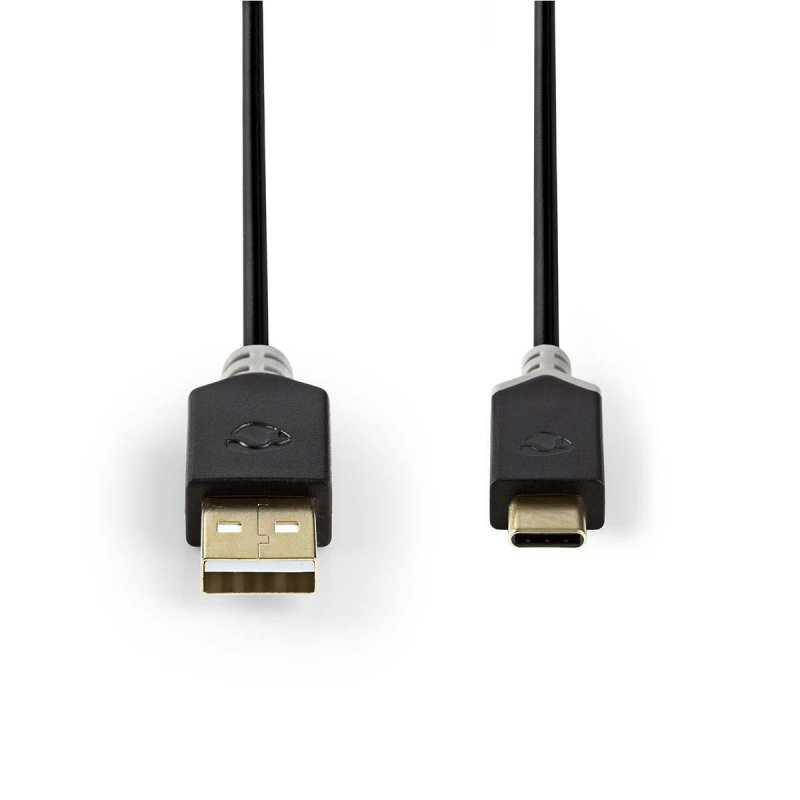 USB kabel | USB | USB-A Zástrčka | USB Typ-C ™ Zástrčka | Pozlacené | 1.00 m | Kulatý | PVC | Antracitová | Plastový Sáček - obrázek č. 1