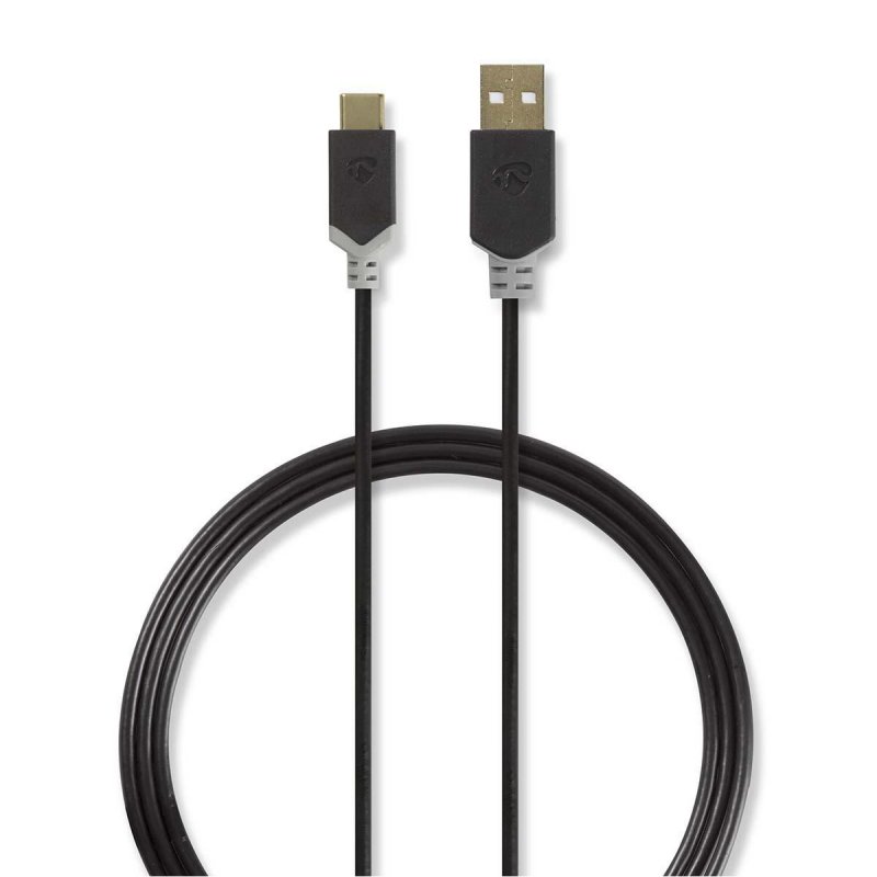 USB kabel | USB | USB-A Zástrčka | USB Typ-C ™ Zástrčka | Pozlacené | 1.00 m | Kulatý | PVC | Antracitová | Plastový Sáček - obrázek produktu