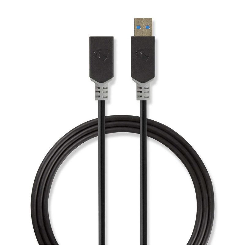 USB kabel | USB 3.2 Gen 1 | USB-A Zástrčka | USB-A Zásuvka | 5 Gbps | Pozlacené | 2.00 m | Kulatý | PVC | Antracitová | Plastový - obrázek produktu