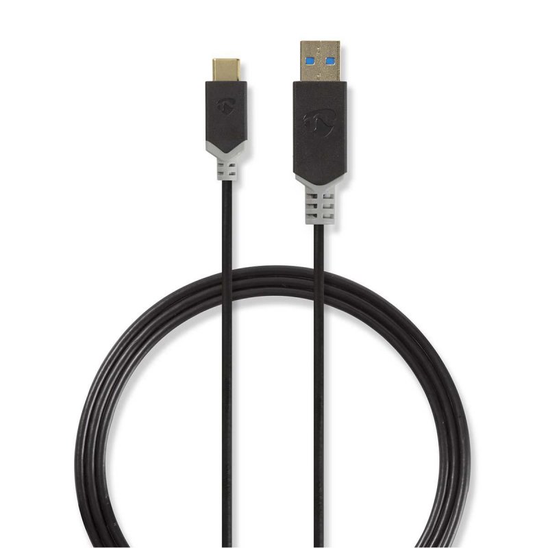 USB kabel | USB 3.2 Gen 1 | USB-A Zástrčka | USB-C™ Zástrčka | 60 W | 5 Gbps | Pozlacené | 1.00 m | Kulatý | PVC | Antracit | Pl - obrázek produktu