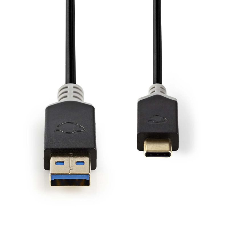 USB kabel | USB 3.2 Gen 1 | USB-A Zástrčka | USB-C™ Zástrčka | 60 W | 5 Gbps | Pozlacené | 1.00 m | Kulatý | PVC | Antracit | Pl - obrázek č. 1
