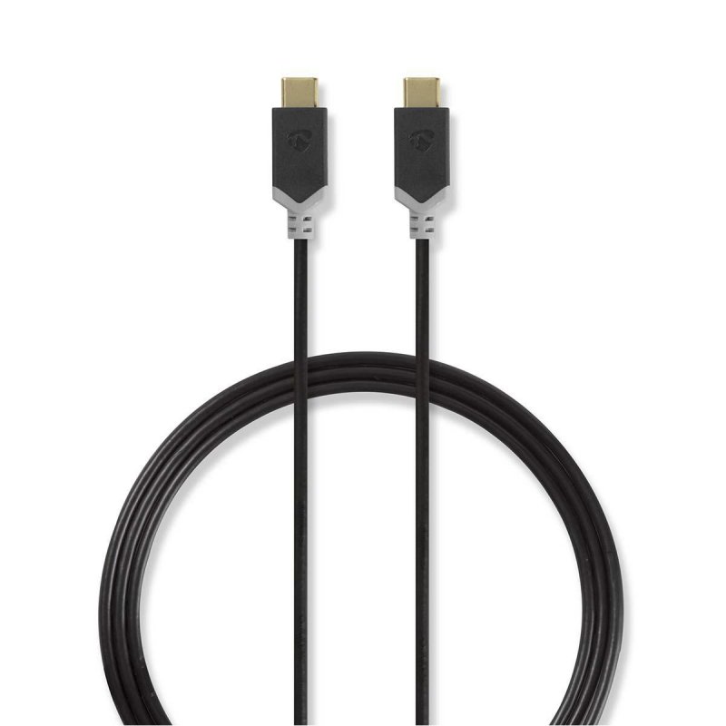 USB kabel | USB 2.0 | USB-C™ Zástrčka | USB-C™ Zástrčka | 480 Mbps | Pozlacené | 1.00 m | Kulatý | PVC | Antracit | Box s Okénke - obrázek produktu