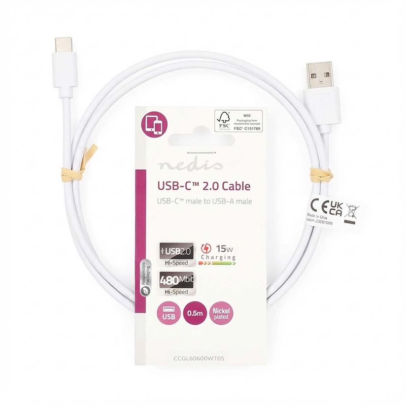 USB kabel | USB 2.0 | USB-A Zástrčka  CCGL60600WT05 - obrázek č. 2