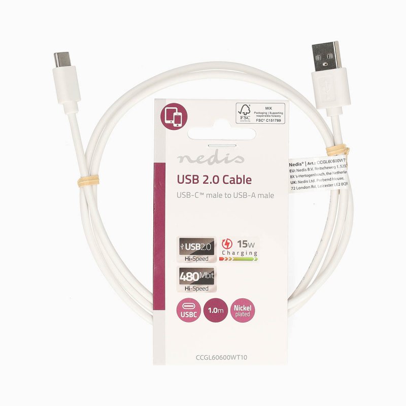 USB kabel | USB 2.0 | USB-A Zástrčka  CCGL60600WT10 - obrázek č. 2