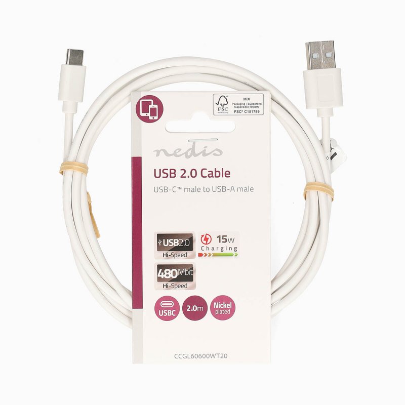 USB kabel | USB 2.0 | USB-A Zástrčka  CCGL60600WT20 - obrázek č. 2