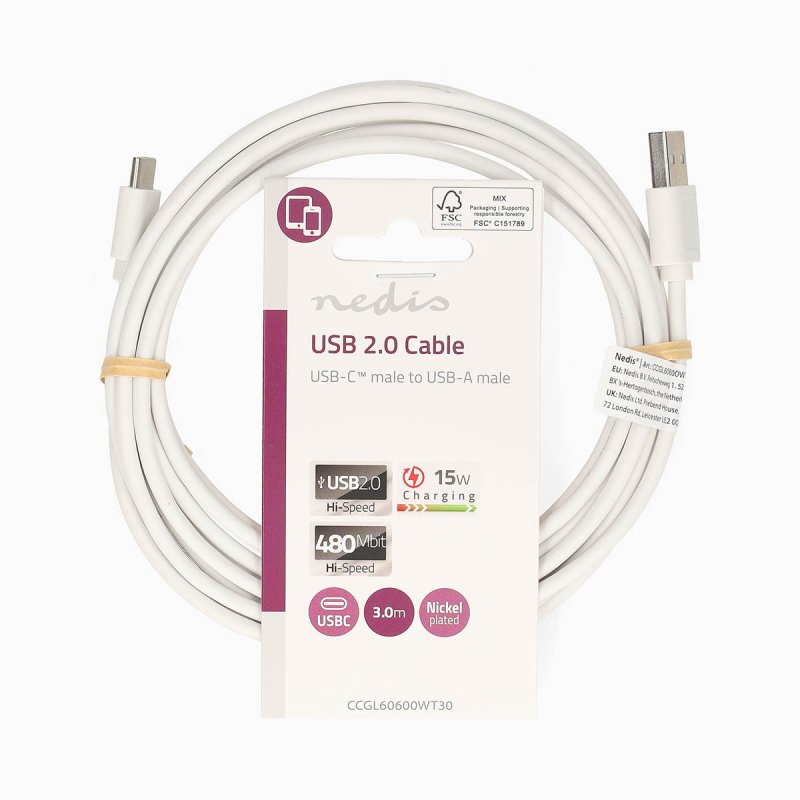 USB kabel | USB 2.0 | USB-A Zástrčka  CCGL60600WT30 - obrázek č. 2