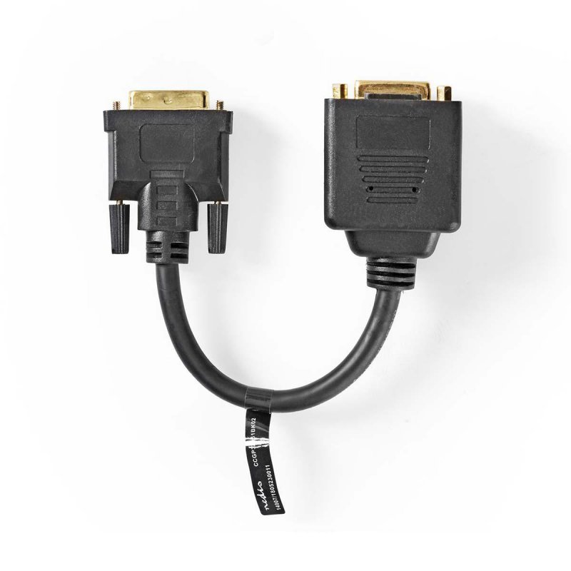 DVI kabel | DVI-D 24+1 Zástrčka | DVI-D 24+1 Zásuvka / Výstup HDMI™ | 1080p | Poniklované | 0.20 m | PVC | Černá | Plastový Sáče - obrázek produktu
