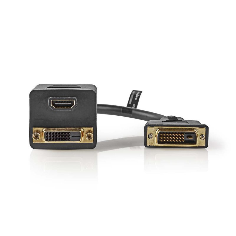 DVI kabel | DVI-D 24+1 Zástrčka | DVI-D 24+1 Zásuvka / Výstup HDMI™ | 1080p | Poniklované | 0.20 m | PVC | Černá | Plastový Sáče - obrázek č. 1