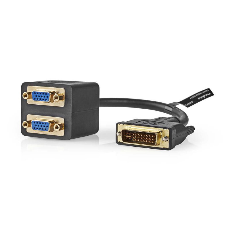 DVI kabel | DVI-I 24+5 Zástrčka | 2x VGA Zásuvka | 1080p | Poniklované | 0.20 m | PVC | Černá | Plastový Sáček - obrázek č. 2