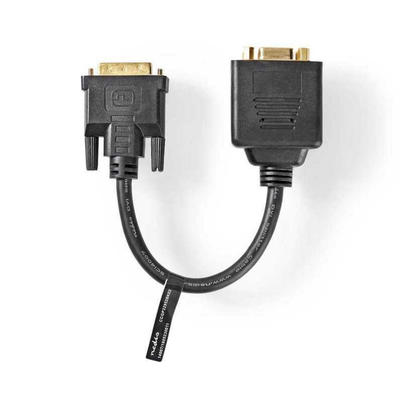 DVI kabel | DVI-I 24+5 Zástrčka | 2x VGA Zásuvka | 1080p | Poniklované | 0.20 m | PVC | Černá | Plastový Sáček - obrázek produktu