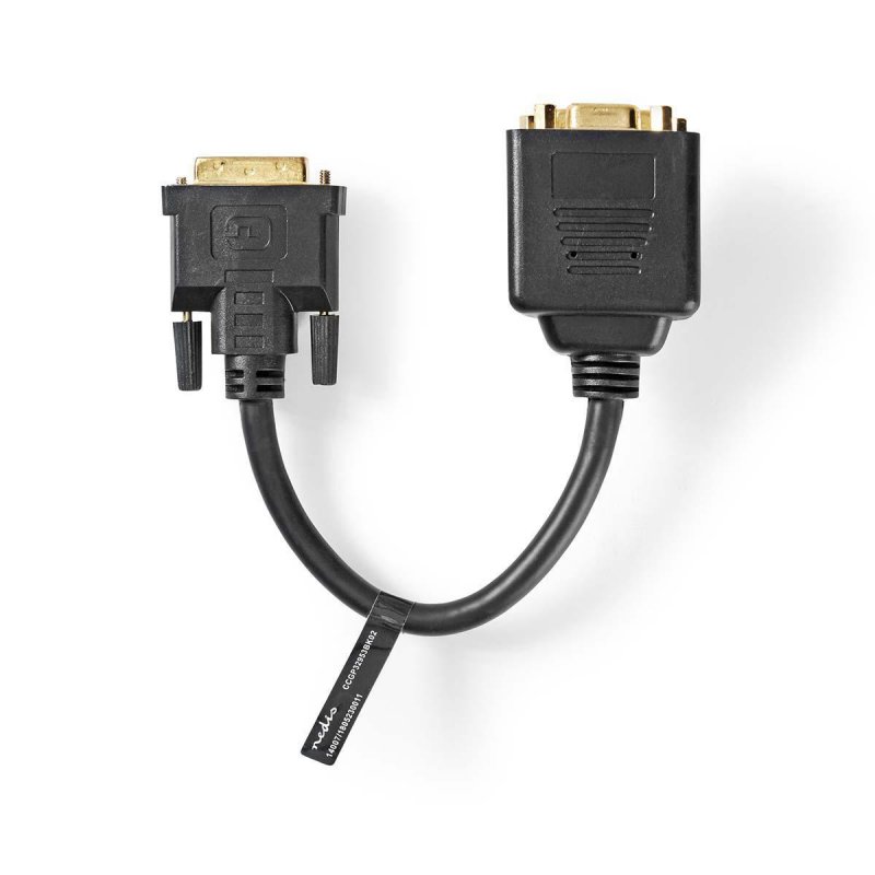 DVI kabel | DVI-I 24+5 Zástrčka | DVI-I 24+5 Zásuvka / VGA Zásuvka | 1080p | Poniklované | 0.20 m | PVC | Černá | Plastový Sáček - obrázek produktu