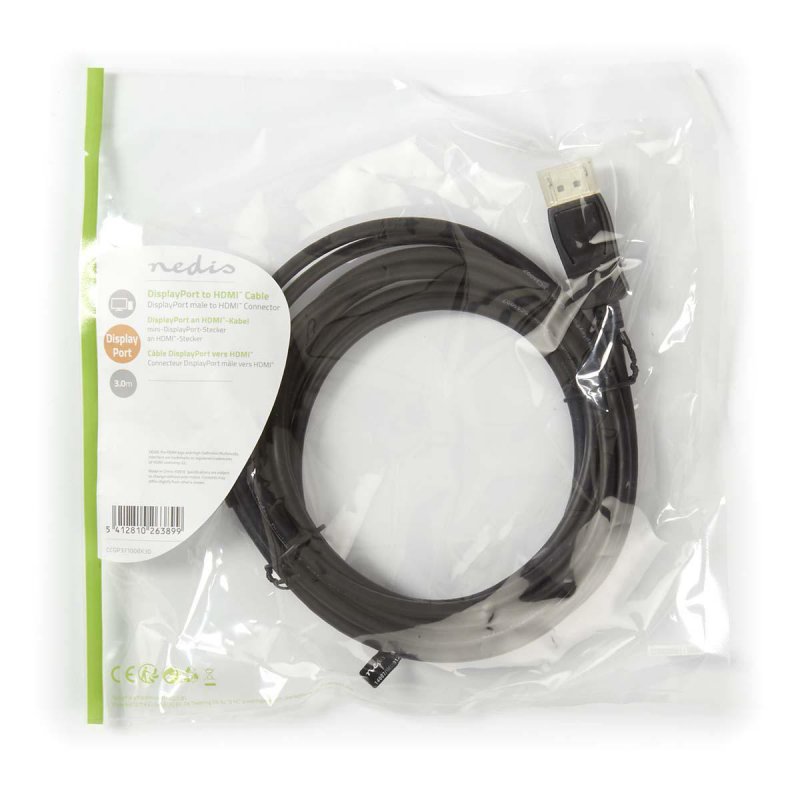 Displayport kabel | DisplayPort Zástrčka | Konektor HDMI ™ | 1080p | Poniklované | 3.00 m | Kulatý | PVC | Černá | Obálka - obrázek č. 3