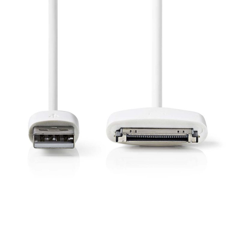 USB kabel | USB 2.0 | Apple Dock 30-pin | USB-A Zástrčka | 480 Mbps | Poniklované | 1.00 m | Kulatý | PVC | Bílá | Plastový Sáče - obrázek č. 1