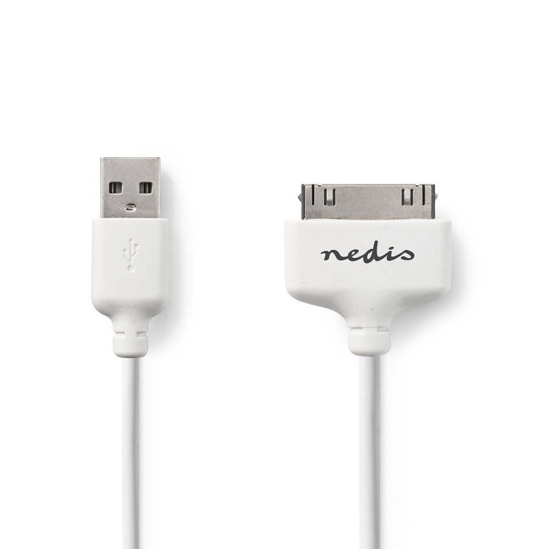 USB kabel | USB 2.0 | Apple Dock 30-pin | USB-A Zástrčka | 480 Mbps | Poniklované | 1.00 m | Kulatý | PVC | Bílá | Plastový Sáče - obrázek produktu