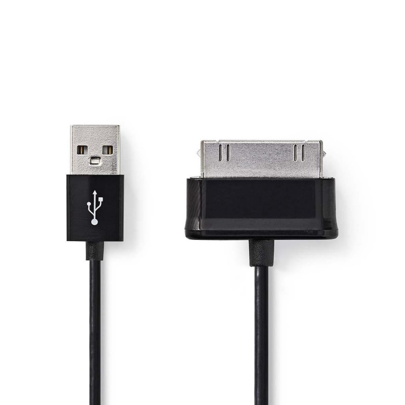 USB kabel | USB 2.0 | Samsung 30-Pin Zástrčka | USB-A Zástrčka | 480 Mbps | Poniklované | 1.00 m | Kulatý | PVC | Černá | Plasto - obrázek produktu