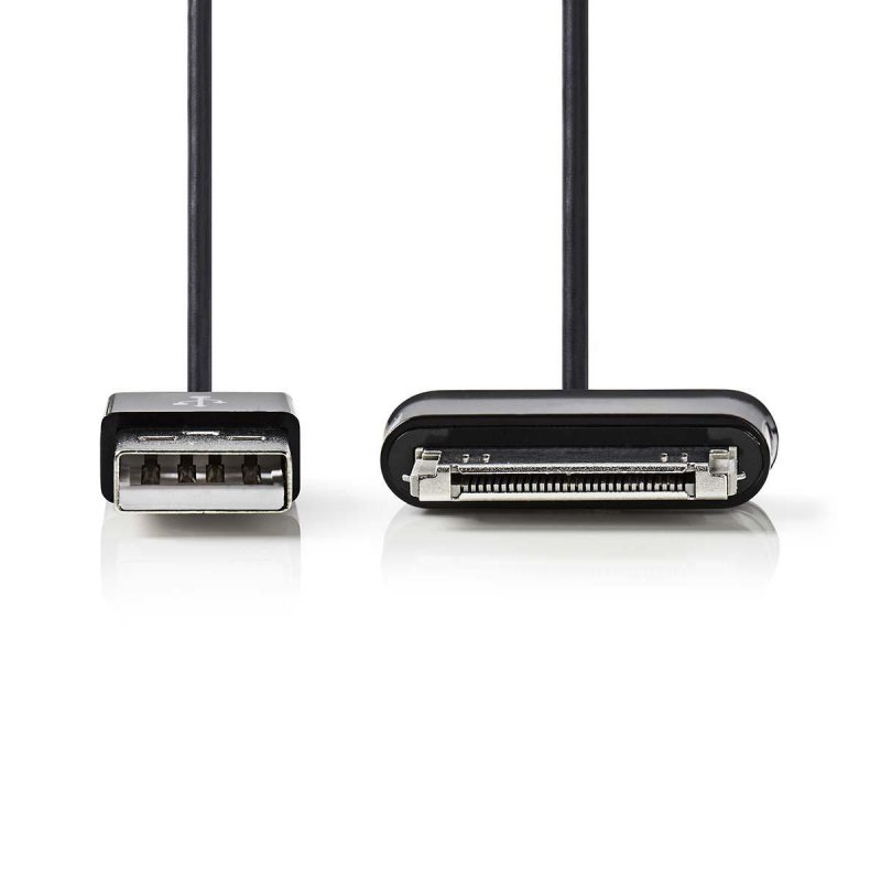 USB kabel | USB 2.0 | Samsung 30-Pin Zástrčka | USB-A Zástrčka | 480 Mbps | Poniklované | 1.00 m | Kulatý | PVC | Černá | Plasto - obrázek č. 1