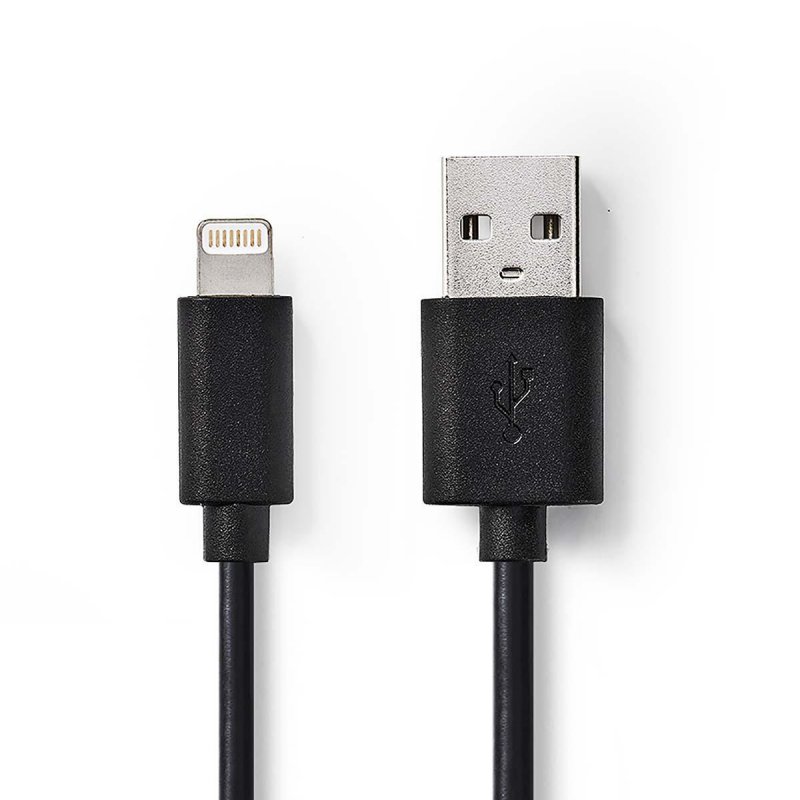 USB kabel | USB 2.0 | Apple Lightning 8pinový | USB-A Zástrčka | 480 Mbps | 12 W | Poniklované | 3.00 m | Kulatý | PVC | Černá | - obrázek produktu
