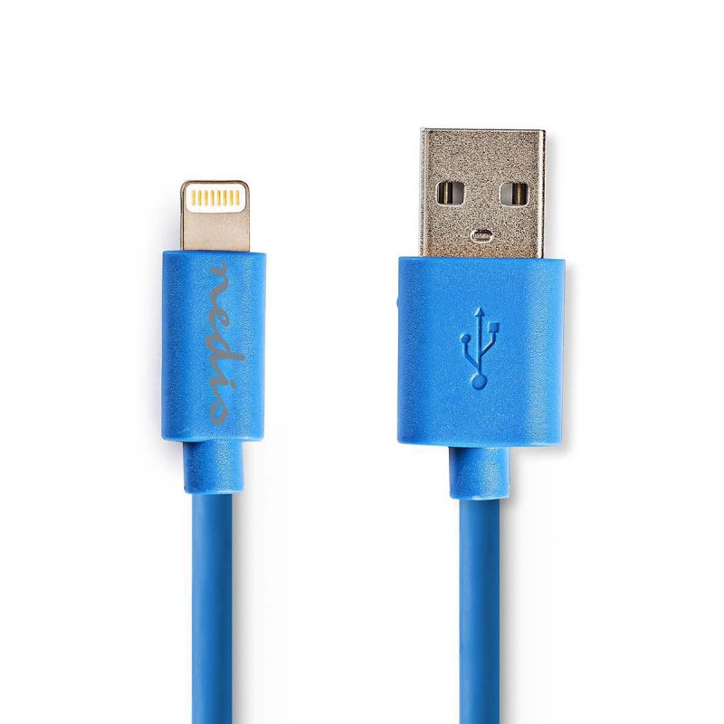 USB kabel | USB 2.0 | Apple Lightning 8pinový | USB-A Zástrčka | 480 Mbps | Poniklované | 1.00 m | Kulatý | PVC | Modrá | Plasto - obrázek produktu