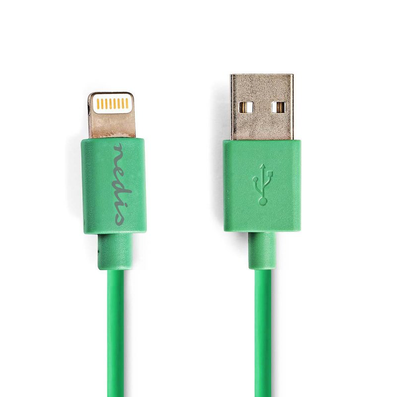 Lightning Kabel | USB 2.0 | Apple Lightning 8pinový | USB-A Zástrčka | 480 Mbps | Poniklované | 1.00 m | Kulatý | PVC | Zelená | - obrázek produktu