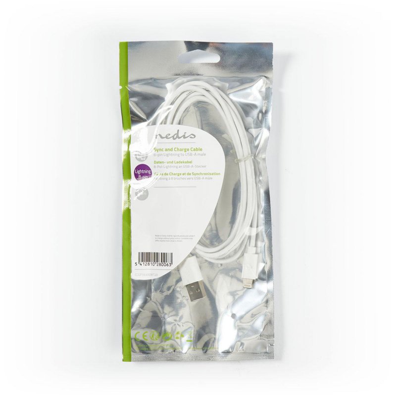 Lightning Kabel | USB 2.0 | Apple Lightning 8pinový | USB-A Zástrčka | 480 Mbps | Poniklované | 2.00 m | Kulatý | PVC | Bílá | O - obrázek č. 3